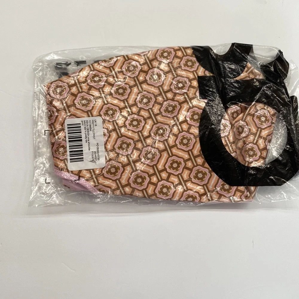 (B29) NEW ASOS DESIGN one shoulder bikini top ONLY in pretty tile print, Size 14
